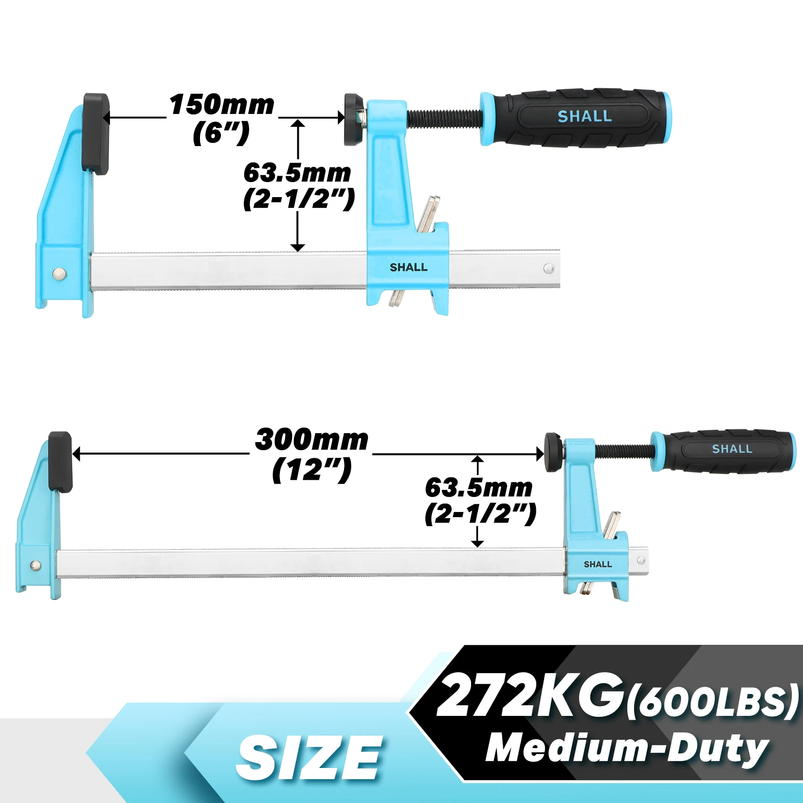 SHALL Medium-Duty Steel Bar Clamps Set 4-pack 150-300mm(6-12inch) Quick-Release F Clamps 272kg Load DIY Carpentry Hand Tool