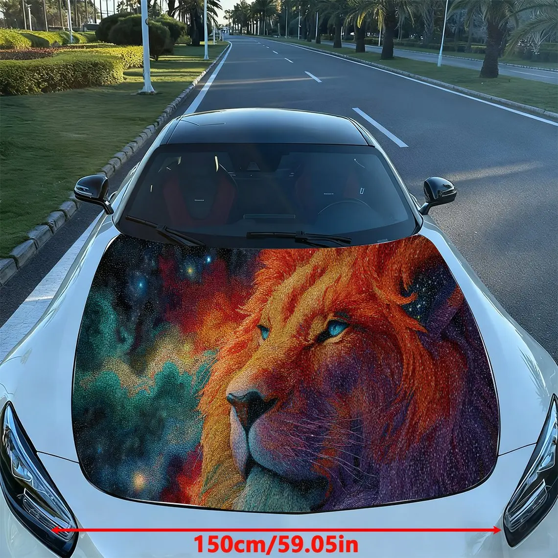 Starry Lion Fantasy Trend PVC Car Hood Wraps, Self-Adhesive Waterproof Car Bonnet Decal Sticker, Car Decoration Protection Stick