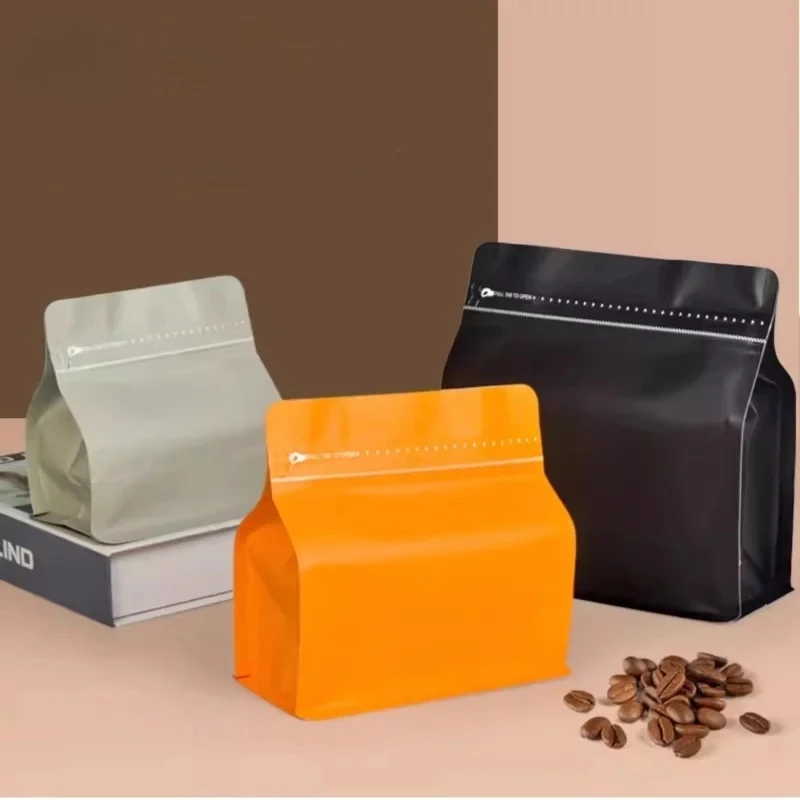 50pcs Color Frosted Coffee Beans Bag Packaging with Valve Octagonal Stand Up Food Sealed Aluminum Foil Storage Pouches