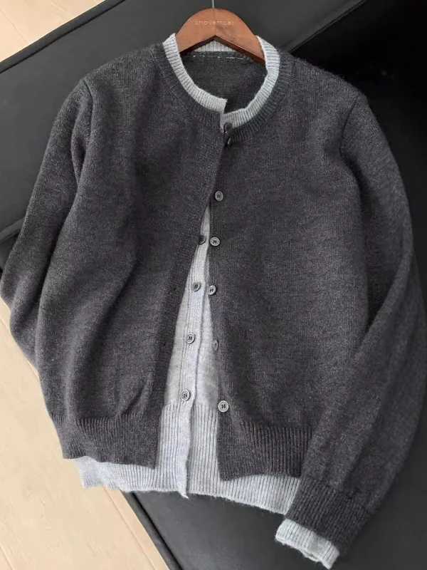 

Women's Knitted Sweater Jaet Fake Two-Piece Spring Autumn New High-End Color Blo High School Student Outerwear Cardigan
