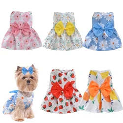 Dog Floral Dress Cute Snap Style Thin Bow Princess Dress Small Fresh Sweet Spring Summer Section Wedding Dresses Dog Cat Skirt