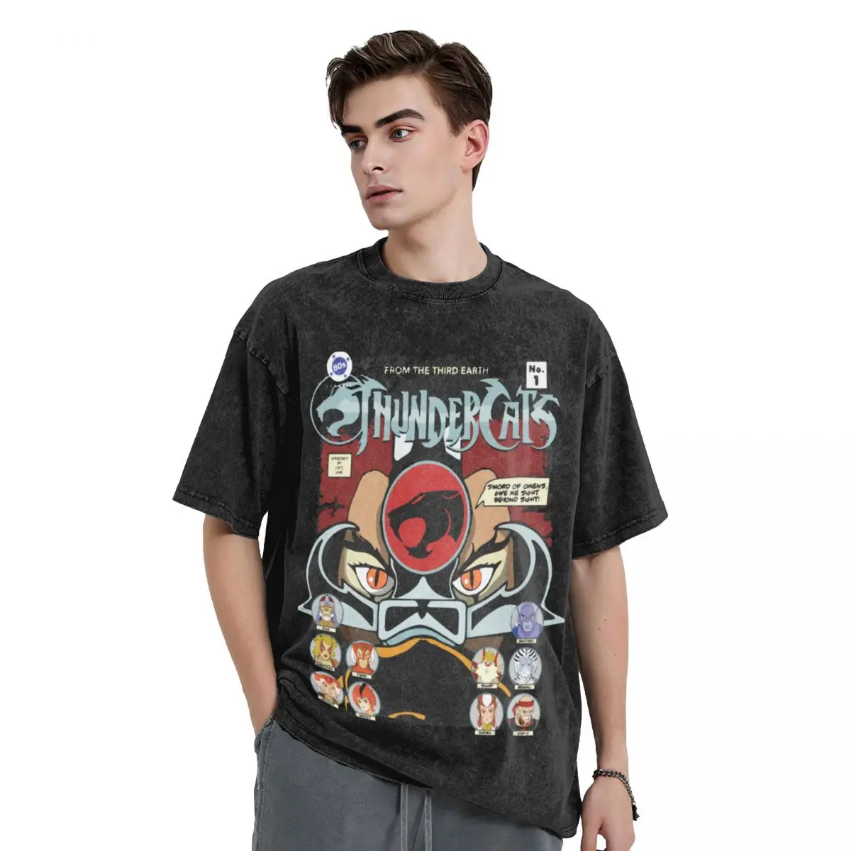 Washed T Shirt Thundercats Retro T-Shirt Oversize Panthro Cheetara Tygra 80s Streetwear Cotton Summer Tops Tee Shirt Men Women