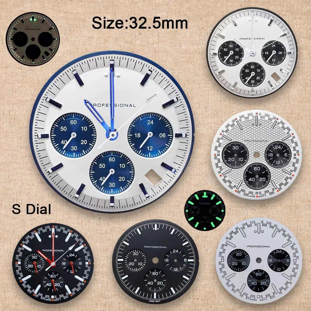 32.5mm S Logo Dial Fit VK63 Movement Green Luminous Speed  Dial Watch Modification Accessories