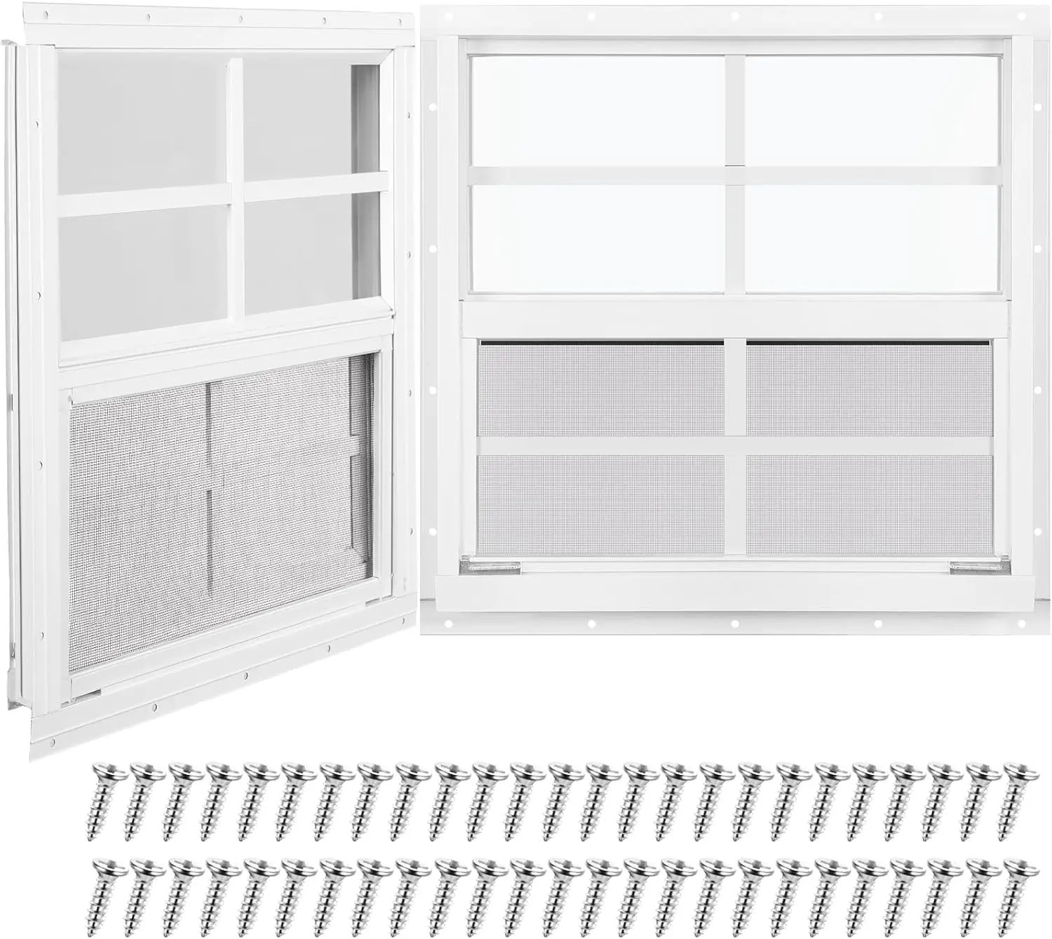 

2-Pack 16x16 Inch White Transom Windows with Tempered Glass and Screen for Sheds, Chicken Coops, and Barns