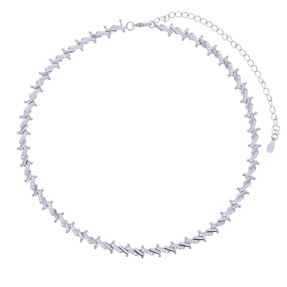 Charm Ladies Twisted Bracelet Luxury Shining Zircon Necklace Elegant Fishbone Chain Design Short Neck Fashion Jewelry Gift