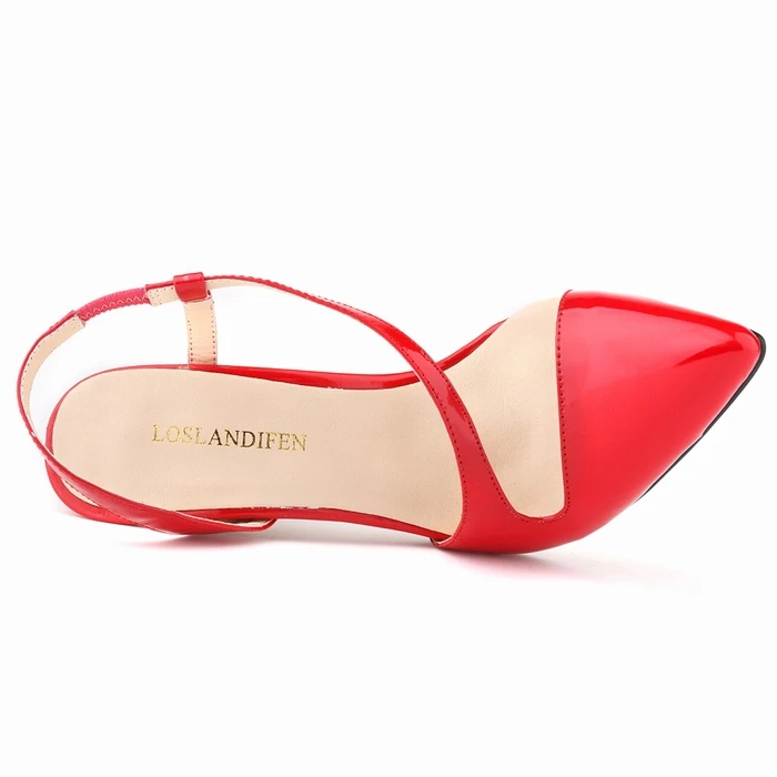 LOSLANDIFEN New Women Pumps Pointed Toe Stiletto High Heels Shoes Sexy Summer Autumn Ladies Red Wedding Leather 302-15PA