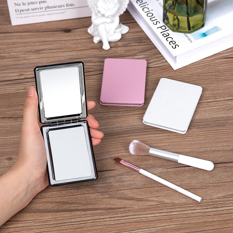 Mini Miroir de Maquillage Pliant en Cuir PU, Double Face, Portable, Rectangle en Métal, Petit, Charme Exquis, Cadeau pour Femme