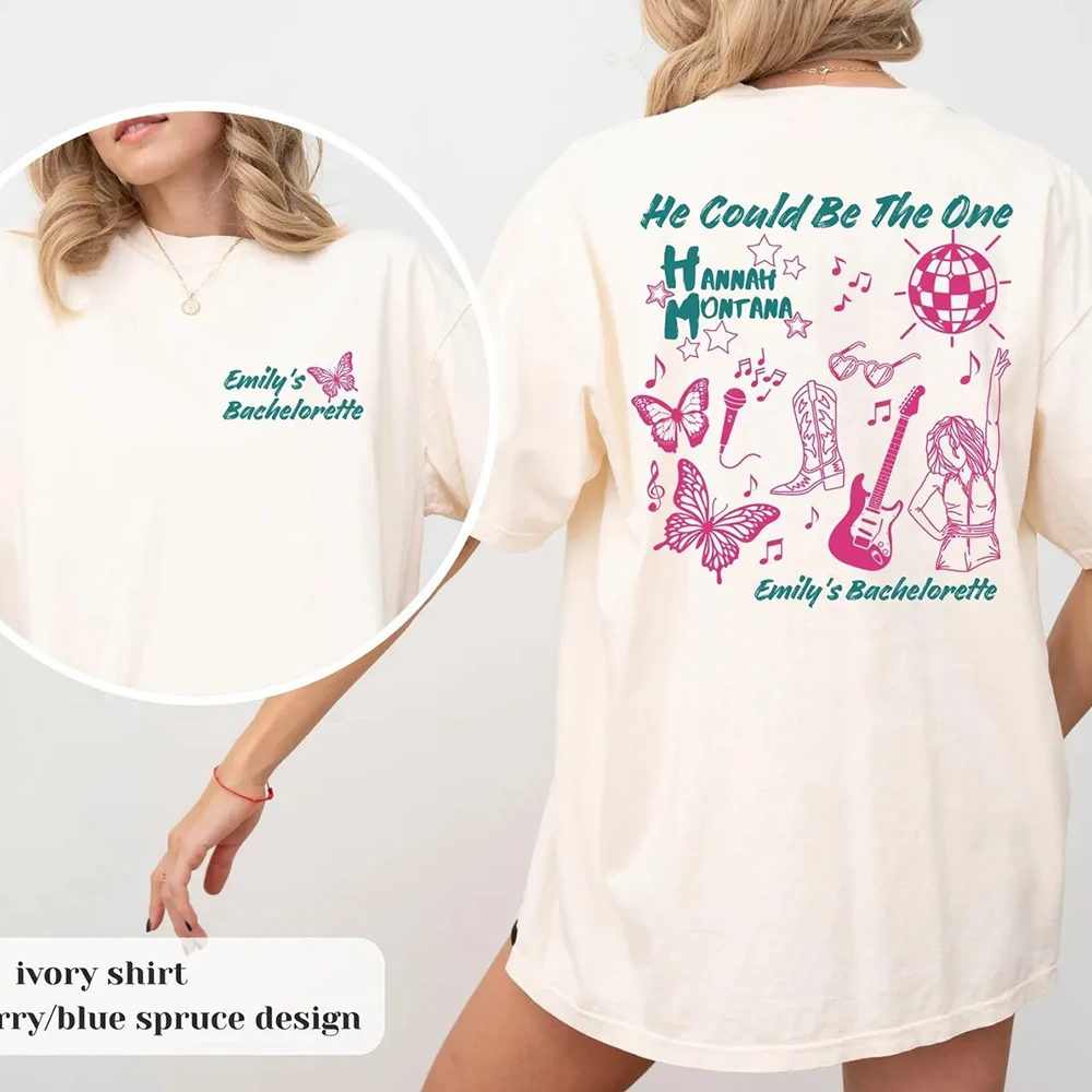 Personalized Custom Hannah Montana Bachelorette Tee Retro Y2K Bride Shirt Comfortable Bride T-shirt Gift Daily Party Streetwear