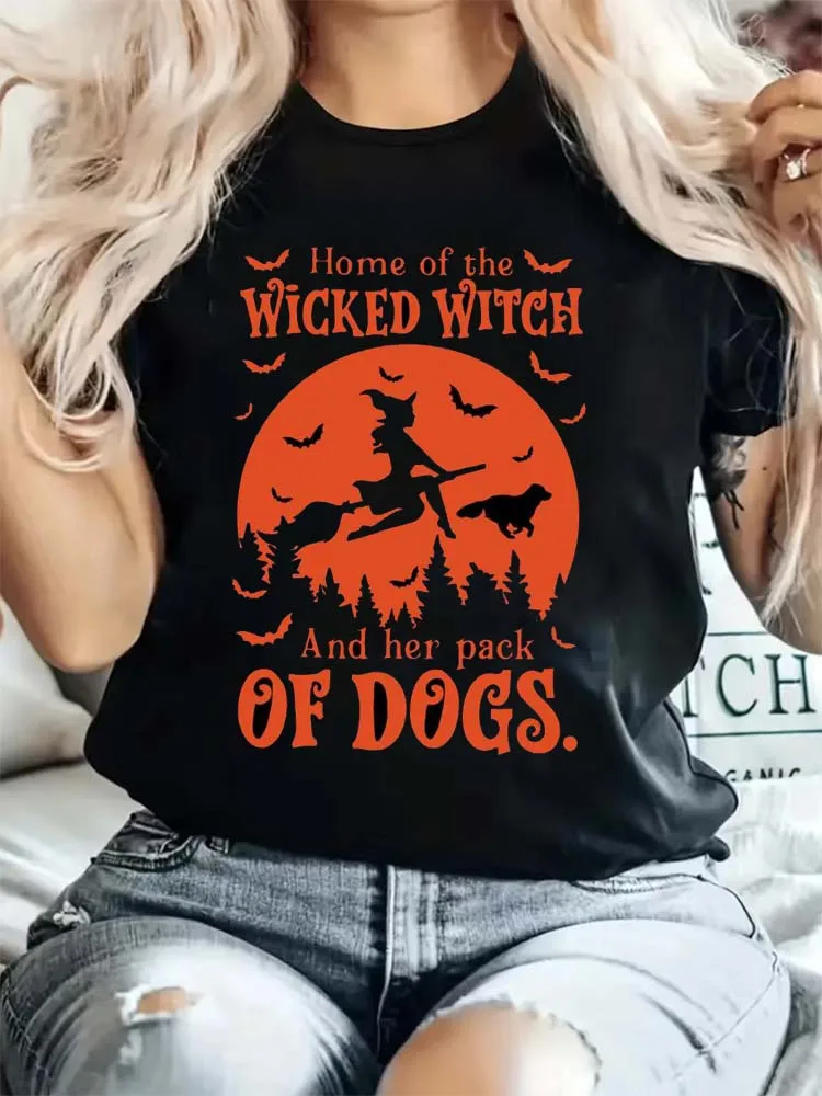 Vintage Home Of The Wicked Witch T-Shirts for Women Vintage Funny Halloween T Shirts Short Sleeve Loose Trendy Cute Fall Holiday