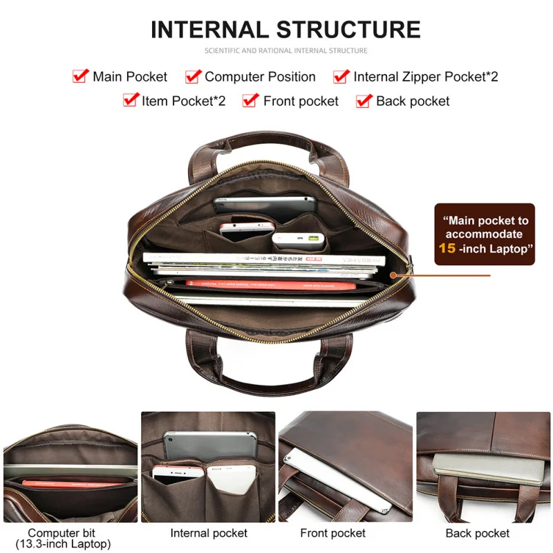 Bolsa masculina de couro genuíno, maleta de couro bovino de camada superior, bolsa para laptop de couro genuíno, bolsa executiva