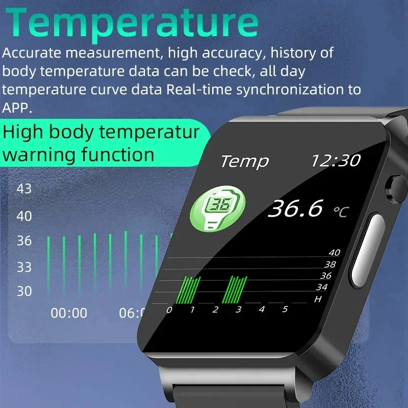 2024 nuevo reloj inteligente de azúcar en sangre para hombres ECG + PPG Monitor de ritmo cardíaco y temperatura corporal reloj inteligente para