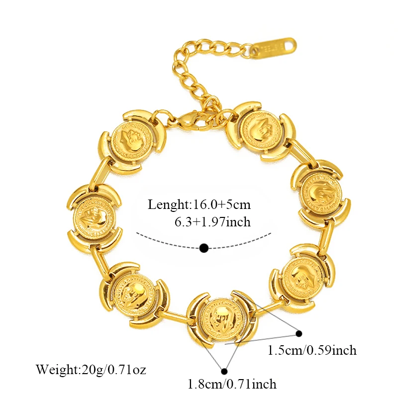 EILIECK 316L Stainless Steel Gold Color Round Portrait Bracelet Bangles For Women Trendy Wrist Chain Waterproof Jewelry Gift