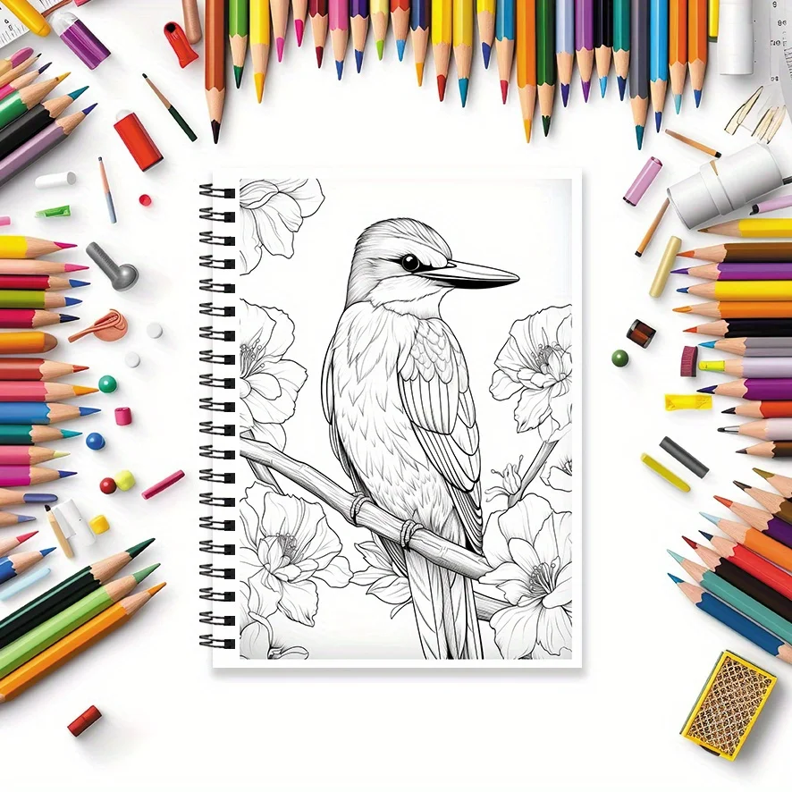 Libro para colorear de pájaros coloridos - 8,3 x 11,2 pulgadas 32 páginas - Ayuda a aliviar el estrés y hace un gran regalo para familiares y amigos