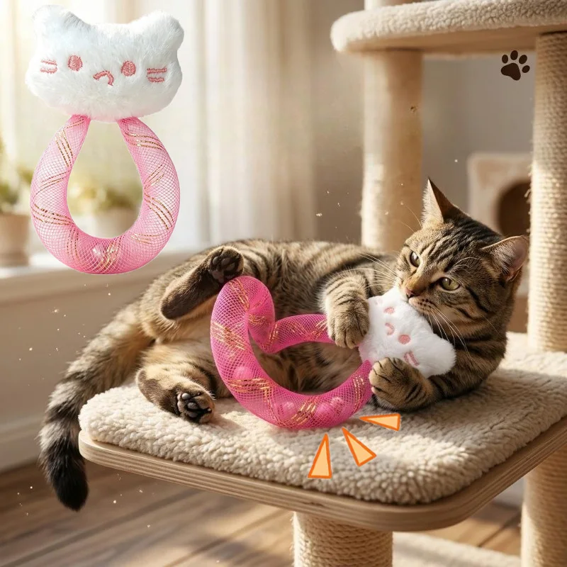 Pet Plush Toy Cat Mesh Tube Interactive Cat Chew Toy Self High Molar Stick Bite With Bell Cats Toy Cat Teeth Cleaning Toy