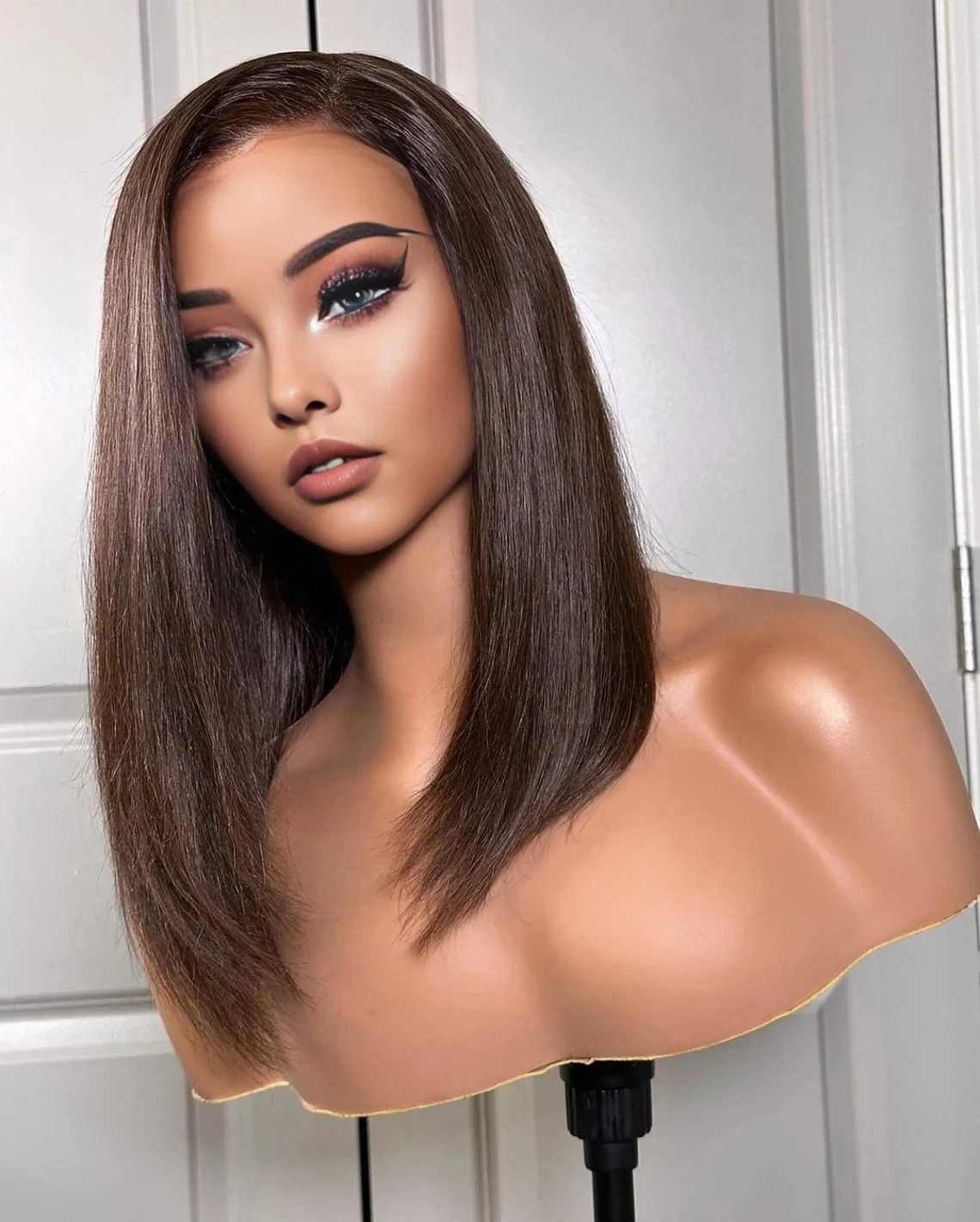 Natural Brown Preplucked 26Inch 180Density Straight 5x5 Silk Base Jewish Human BabyHair Deep HD Lace Wig European Hair Glueless