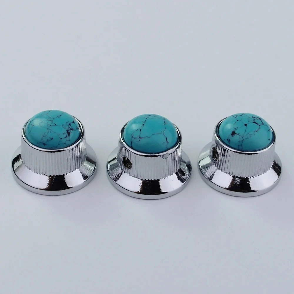 3Pcs  Guyker  Potentiometer Knob Electric  Guitar Bass ,Blue Turquoise Surface，Metal Volume Control Knob Hat Type