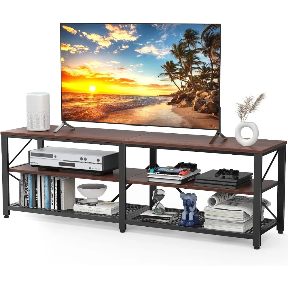 55 Inch, 3-Tier Wood Cabinet, Media Console Table with Storage for Living Room, Cherry TV Stand Entertainment Center, 55