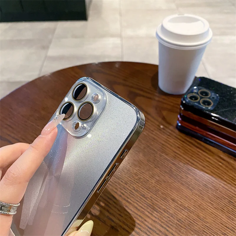 럭셔리 블링 레이저 오로라 패턴 전화 케이스 iPhone 16 15 Pro Max 13 12 11 14 Plus 케이스 소프트 범퍼 충격 방지 매트 커버