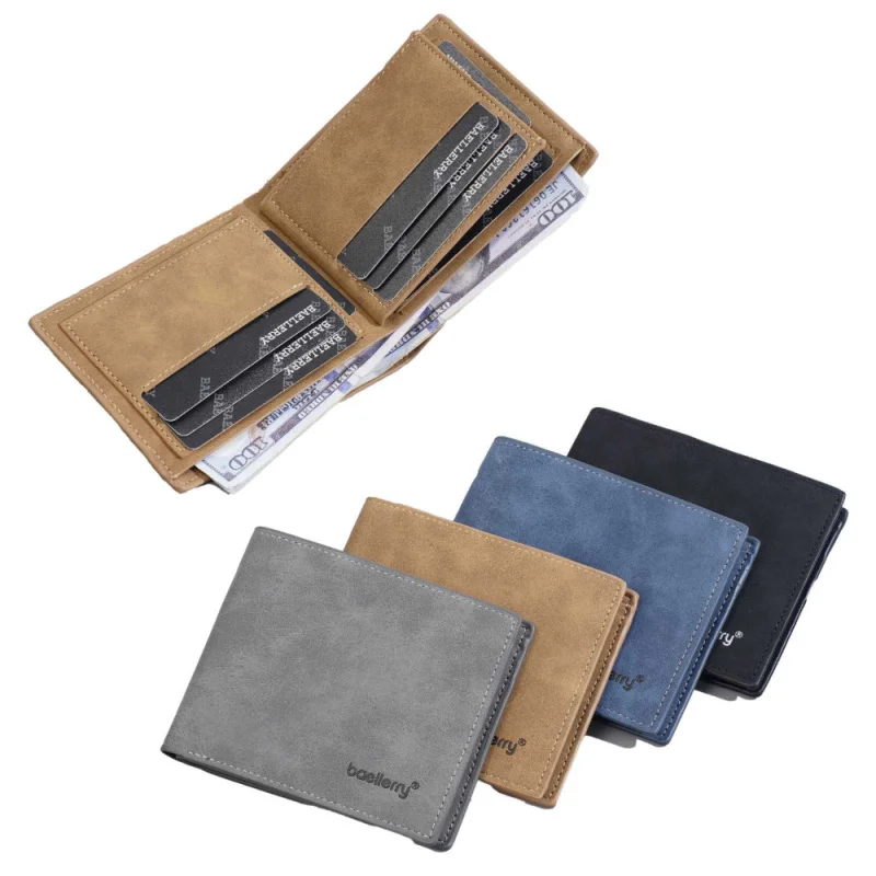New Business Horizontal TRIFOLD Men'S Short Wallet, Fashion And Simple Multiple Card Slots, Matte PU Coin Purse