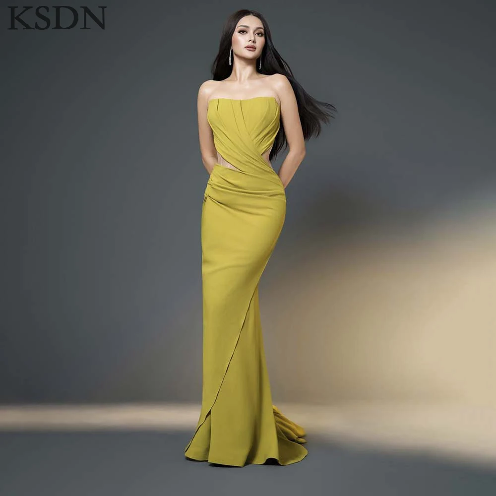 

Simple Strapless Evening Dresses 2025 Elegant Women Sleeveless Chapel Train Pleat Gowns Special Occasion Customzied Dress