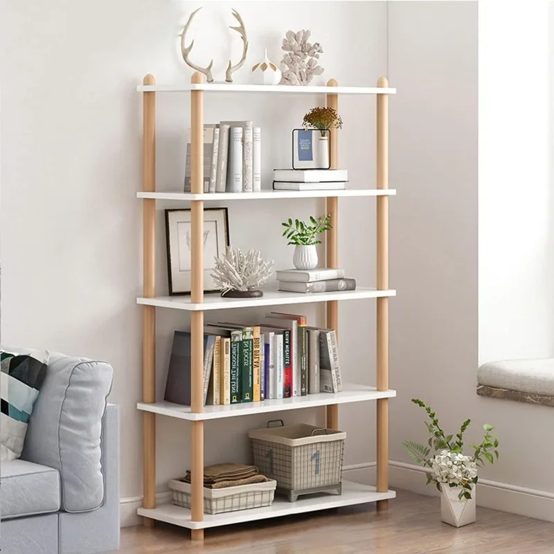 IOTXY 5-Tier Wooden Shelf Bookcase - Modern Open Bookshelf, Free Standing Storage Rack, Multifunctional Display Stand, White