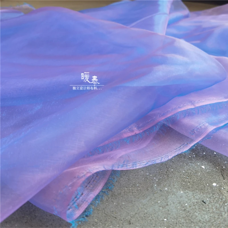 Blue Purple Organza Fabric Soft for Sewing Handmade Wedding Dress Wedding Decoration Headdress Designer Fashion Clth