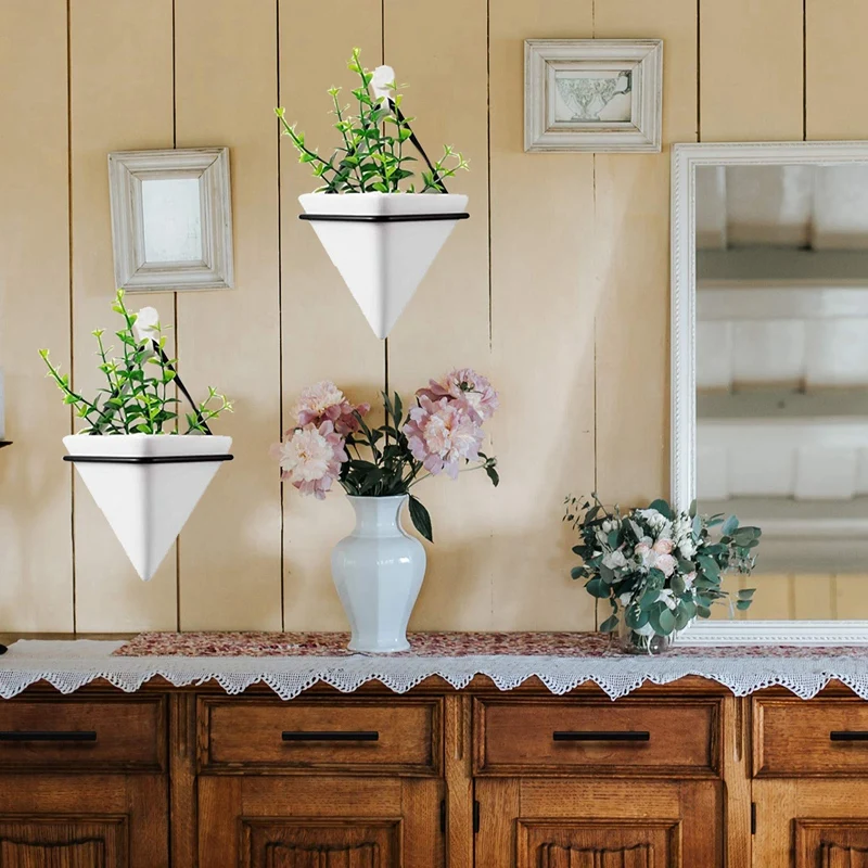 زارع حائط ثلاثي الزوايا، مجموعة من 4 مزهرية معلقة لزراعة هندسية لتزيين الحائط وحاوية نباتات هوائية للمنزل والمكتب