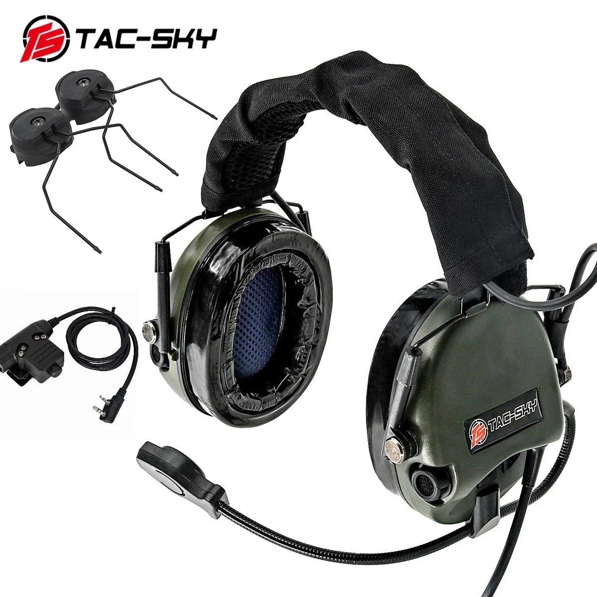 TAC-SKY TEAHEADSET Hi-Threat Tier 1 Noise Cancelling Tactical HEADSET Silicone Earmuffs + U94 PTT Compatible ARC Helmet Adapter