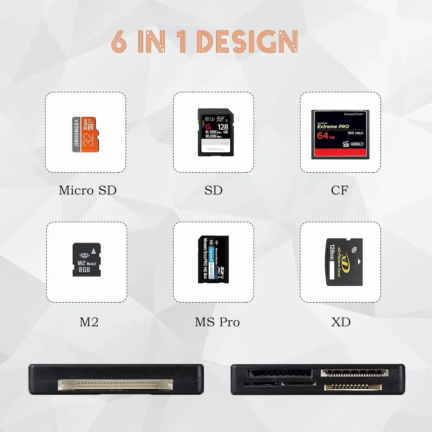 All In One Memory Card Reader USB External Cardreader SD SDHC Mini Micro M2 MMC XD CF Reader  For MP3, Digital Camera