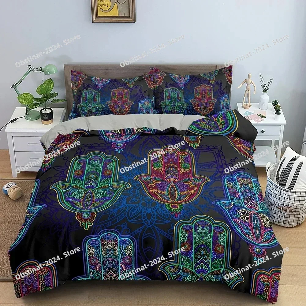 Hamsa Hand of Fatima Bedding Set Printed single Comforter Quilt Bed Cover Duvet Cover Pillow Case 3 Pieces Sets Kids Adult Size