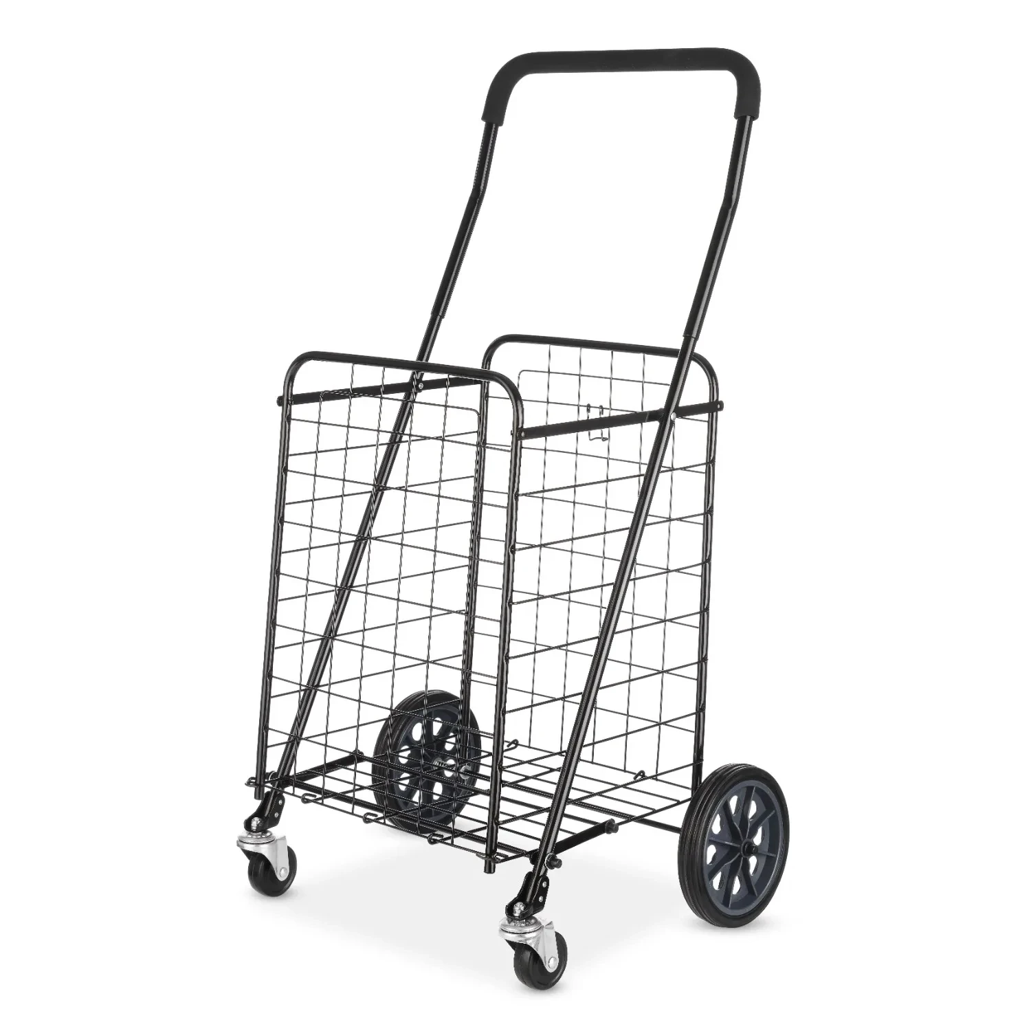 Adjustable Steel Rolling Utility Cart Transports Items and Folds Flat for Easy Storage