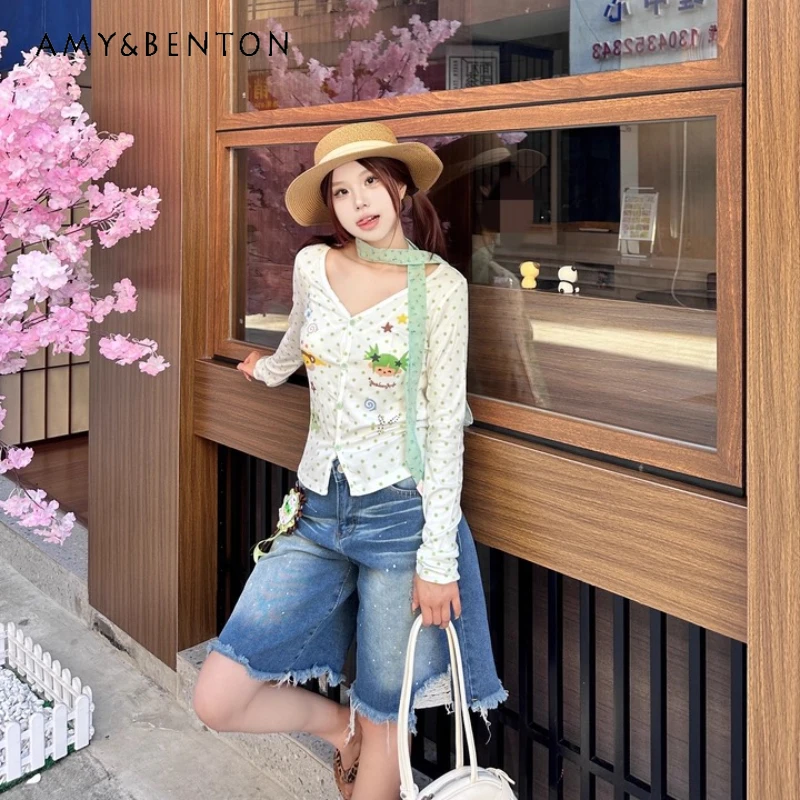 

Japanese White Polka Dot Women's Sun Protection Shirt New Sweet Versatile Slimming Air Conditioning Long Sleeve Cardigan Girl