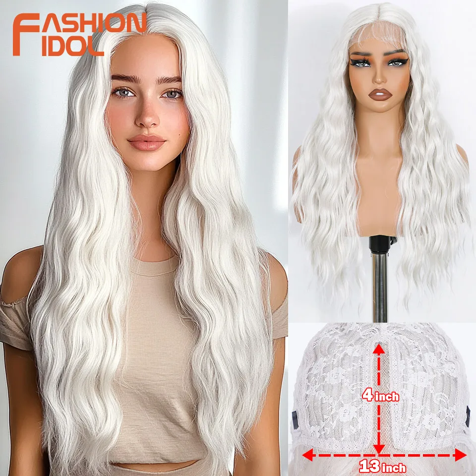 FASHION IDOL 26-36inch Water Wave Lace Front Wig Synthetic With Baby Hair Wigs For Women Ombre Blonde Higlight Lace Wigs Cosplay