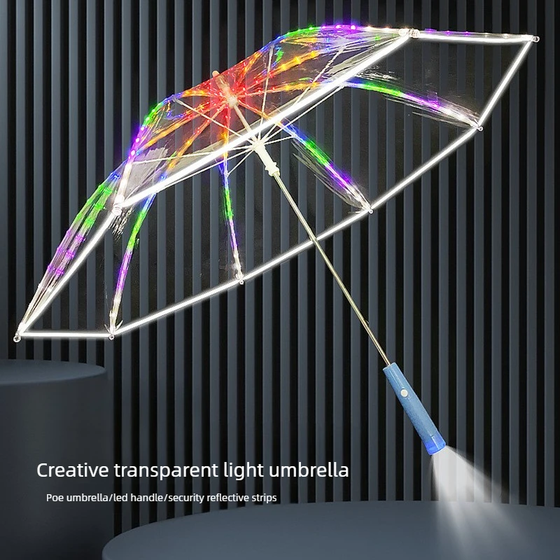 LED Light Up Umbrella Long Transparent Stick Flashlight Rain Parasol Durable Anti Scratch Romantic Gift for Students LED 우산