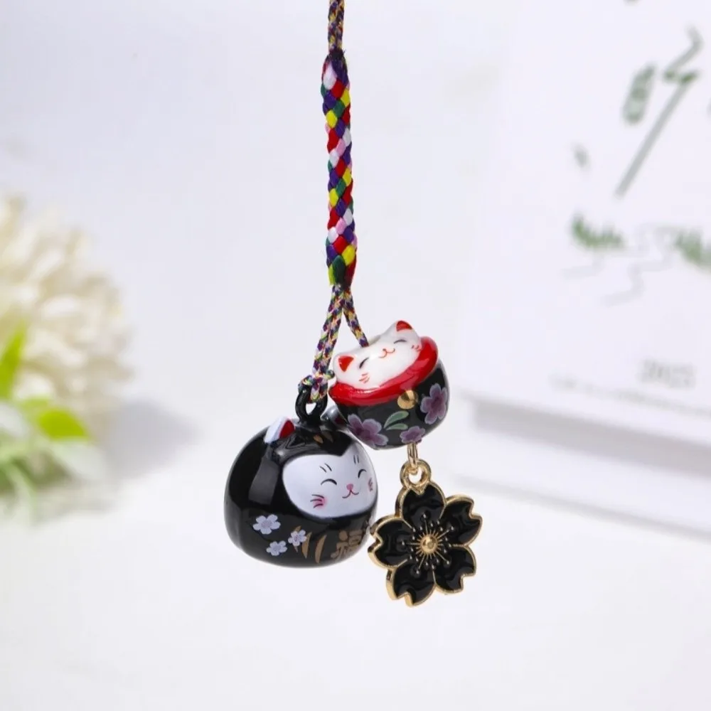 Cherry Blossom Design Maneki Neko Key Chain Lucky Symbol Shape High Quality Lucky Cat Pendant Bag Decoration Phone Accessory