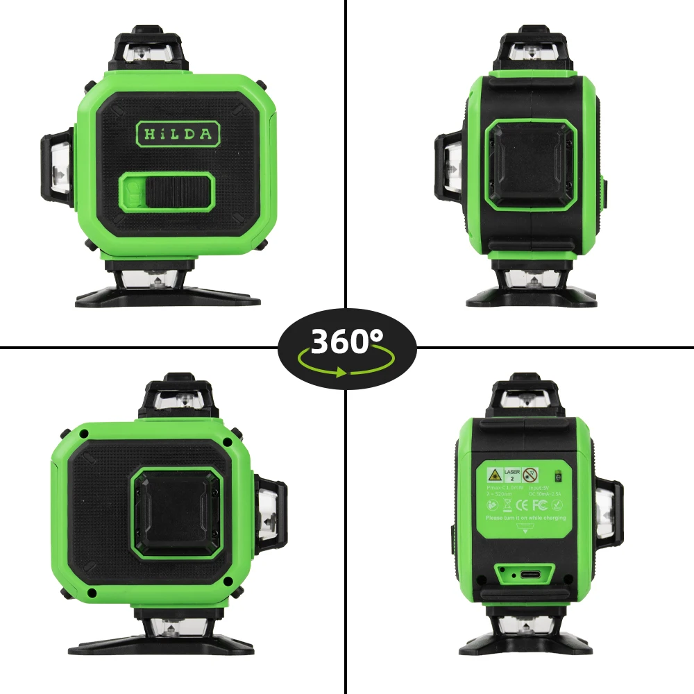 HILDA 16 Linee 4D Mini Livello Laser Linea Verde Autolivellante 360 °   Livella laser verde orizzontale e verticale con USB di tipo C