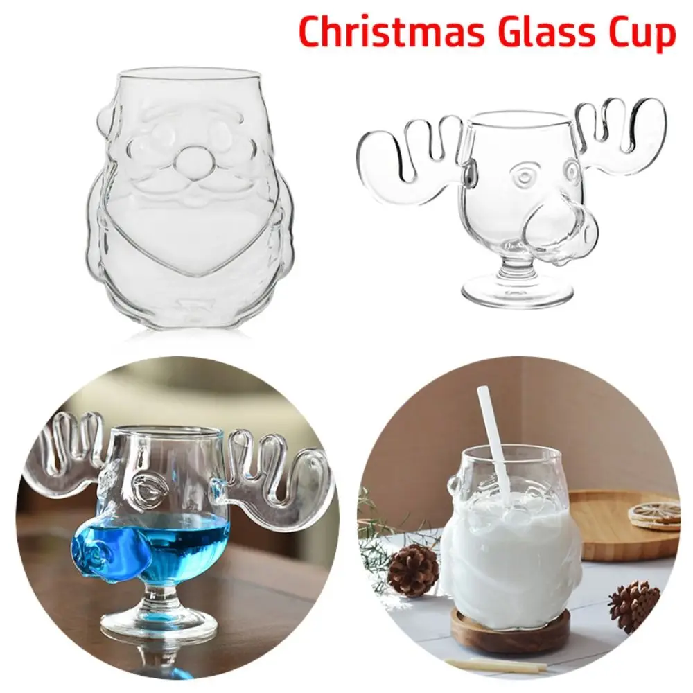 

Reindeer Glass Cup Creative Santa Claus Glass Drink Bottle Transparent Beer Wine Cup Christmas Gift