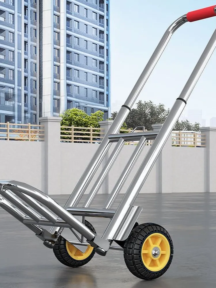 Portable Folding Hand-Pulled Shopping Cart Vegetable Buying Cargo Moving Utility Cart Double Wheel Climbing And Off-Road Wheel