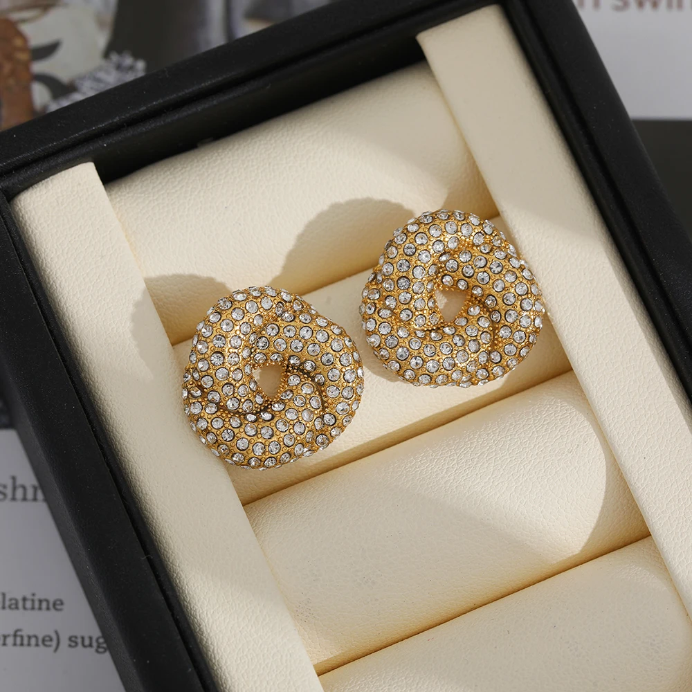 Damen-Ohrringe mit Hohlen Kubischen Zirkonia-Steinen, Spiralförmig Gedreht, Luxuriöser Edelstahl-Modeschmuck, Großhandelsgeschenke