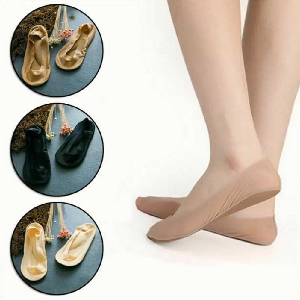 

1 Pair Low Cut Invisible Liner Socks Bright Skin Color 3D Padded Arch Support Seamless Breathable Nylon Foot Pain Relief
