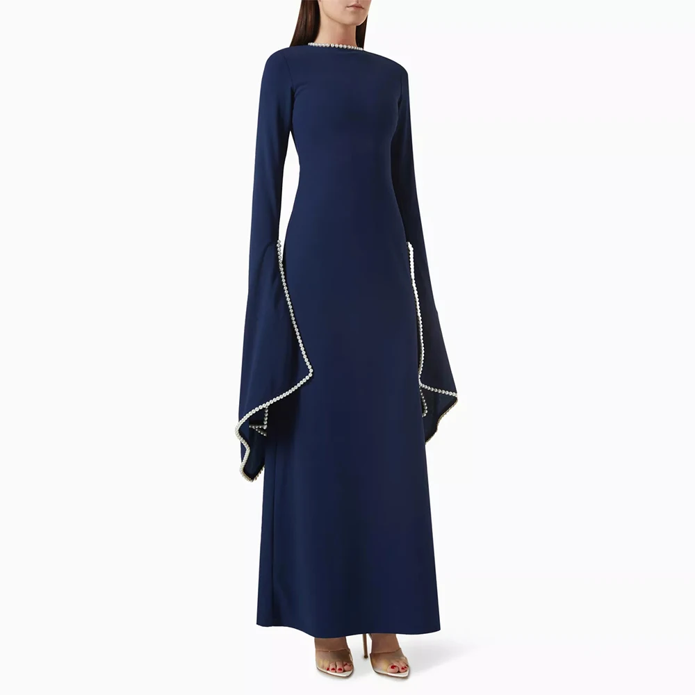 

Maxi Wedding Guest Dress Pearls O Neck A Line Ankle Length Formal Party Gowns for Women 2025 Long Sleeves Elegant Evening Dress