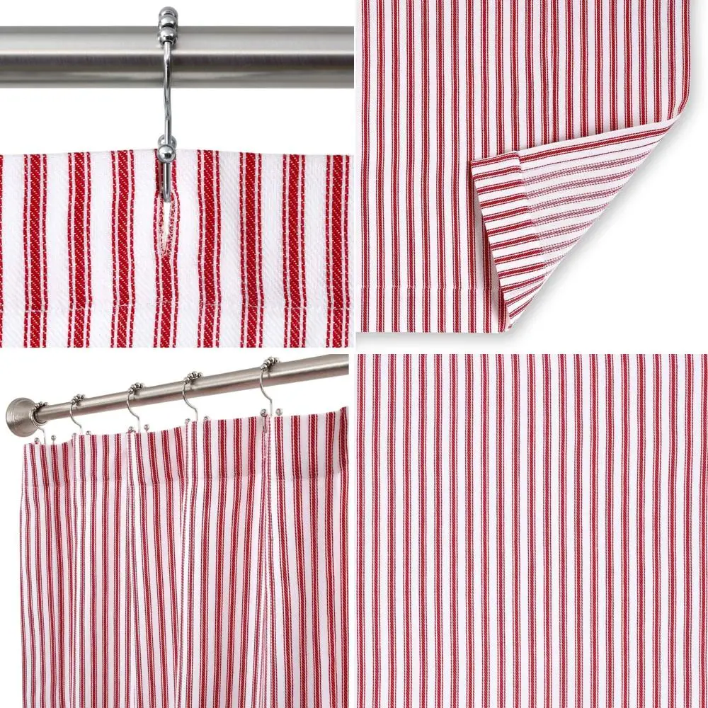 

Extra Long 72W x 84L Red & White Striped Woven Cotton Shower Curtain
