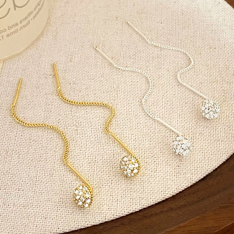 

PONYKISS 925 Sterling Silver 18K Gold Full Zircon Long Tassel Round Drop Earrings for Women Classic Fine Jewelry Accessories