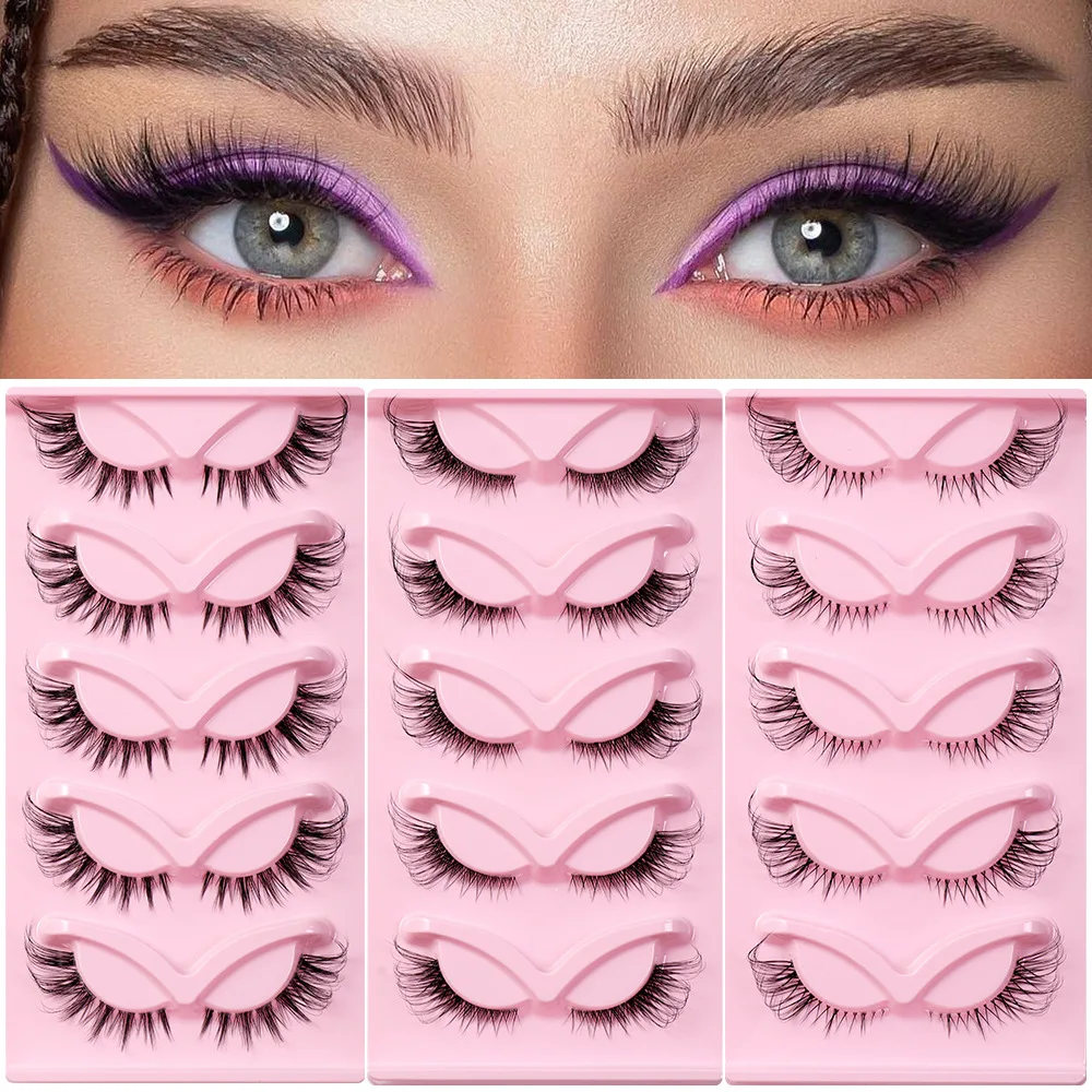 Cils de Manga 3D avec Bande Transparente, Aspect Naturel, fissuraminants, Py Mink, Fluffy, Cat Eye, Individuels, 5 Paires, Nouveau