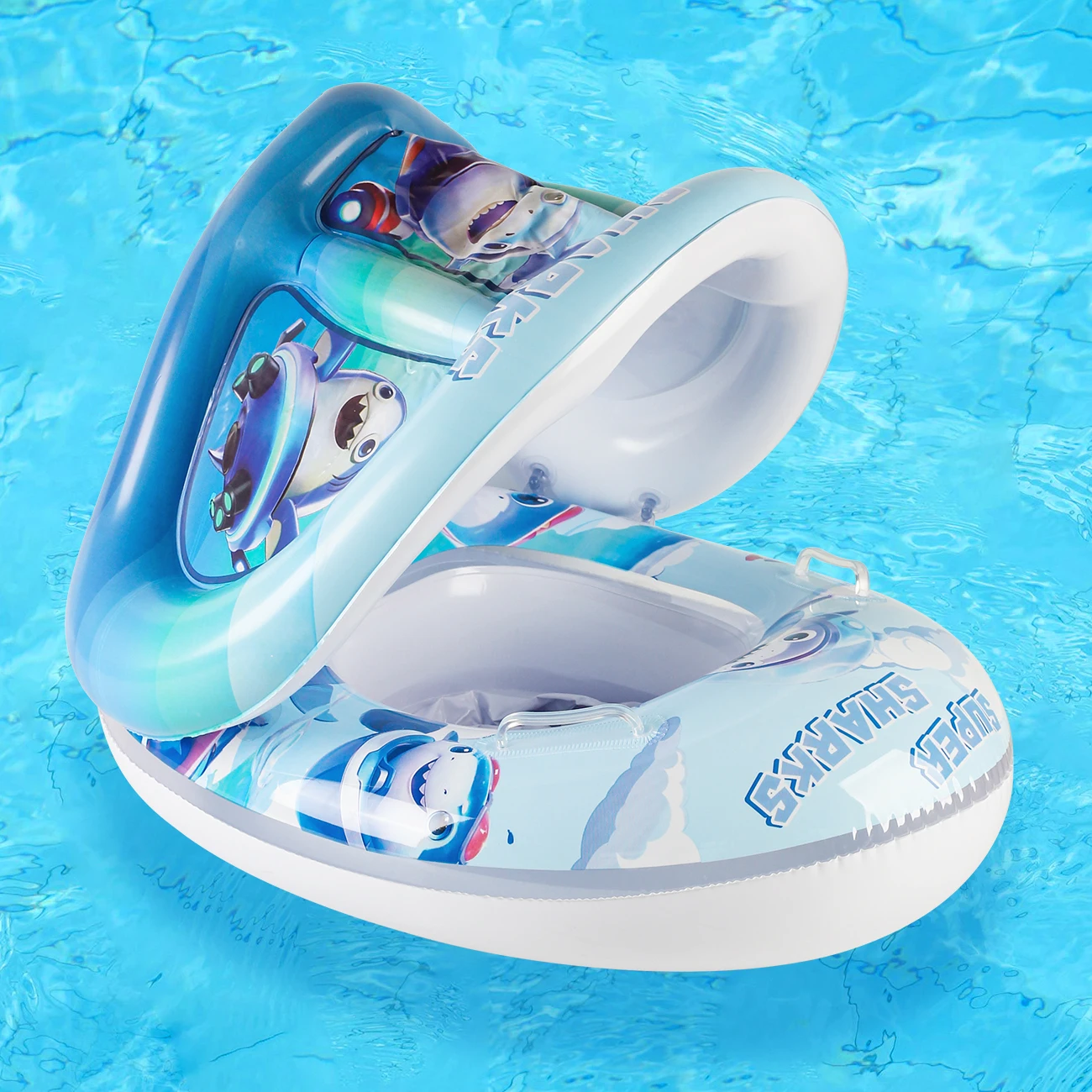 Flutuador de piscina com assento de dossel reforçado, 1 peça com anel de natação inflável vibratório – flutuadores de braço para crianças e adultos para brincar aquático seguro