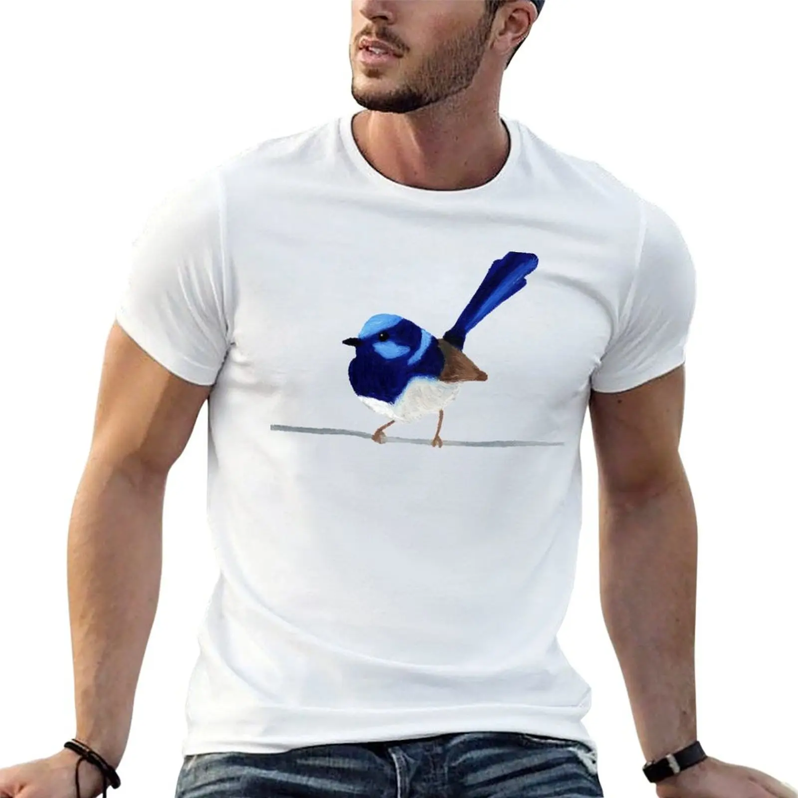 Superb Blue Wren - Oil Artwork T-Shirt High Elasticity Sports Tee Shirt