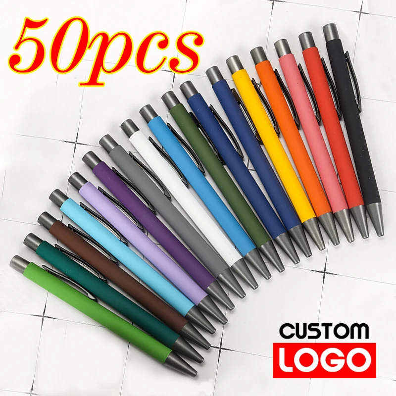 

50pcs Metal Ballpoint Pen Advertising Pen Rubber Texture Custom Logo Text Engraving Laser Engraving Customizable Name Logo Pen