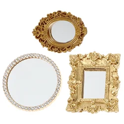 3Pcs Mini Classical Mirror Resin Material Scene Models Mini House Decor Vintage Small Mirror Scene Model
