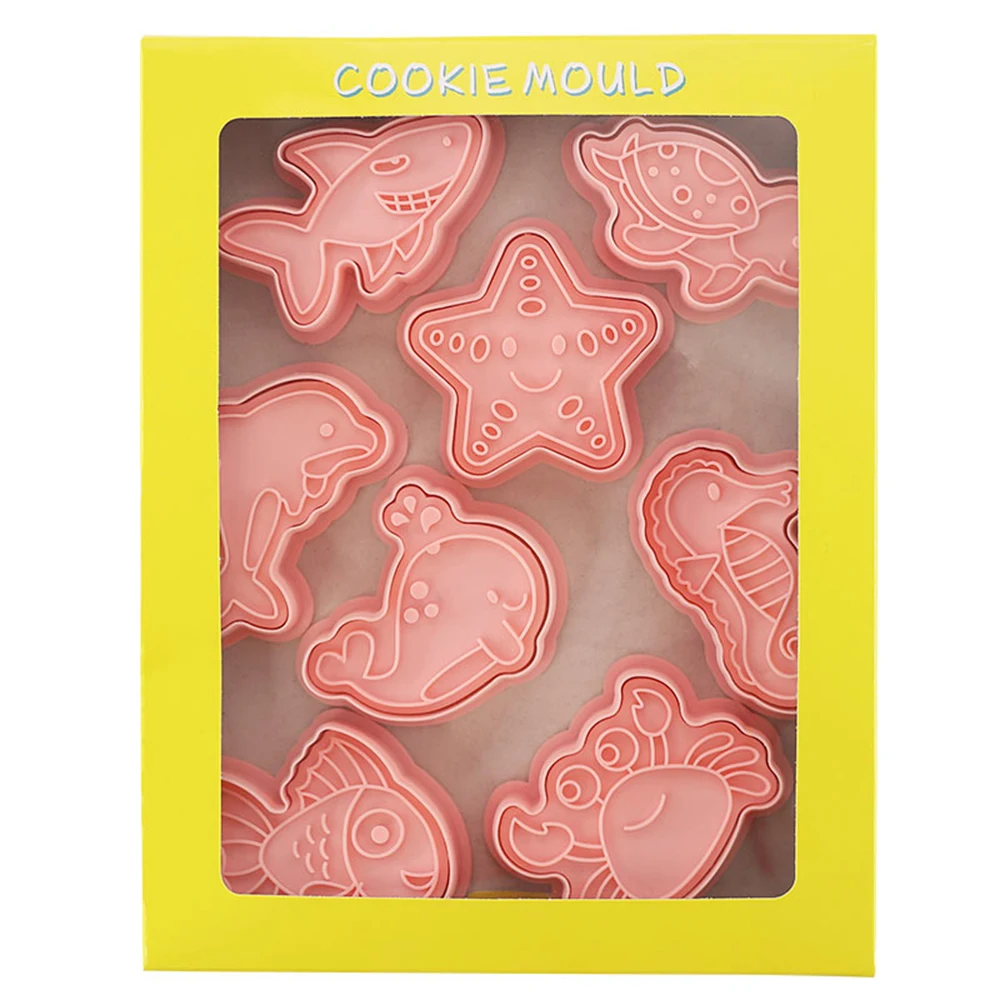 8Pcs Sea Animals Cookie Cutter Mermaid Party Stamp Molds Whale Turtle Cookie Type Kid Birthday Party Baking Biscuit Accessories