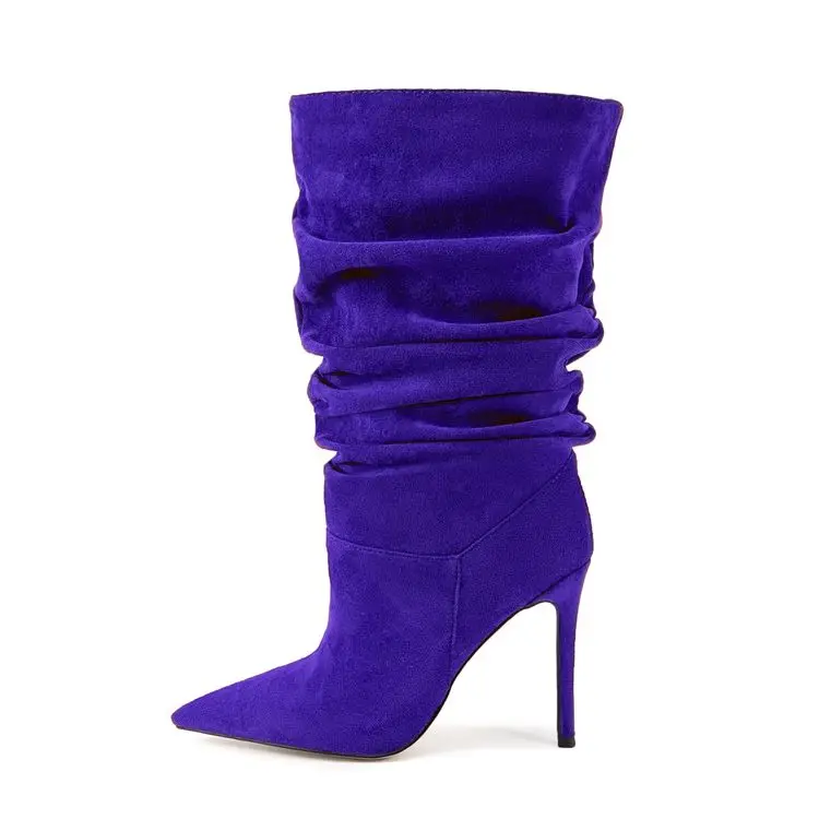 2025 Women\'s Autumn and Winter New Pleated High-heeled Short Boots with Pointed Sleeves, Women\'s 35-47 Large Mid Length Boots